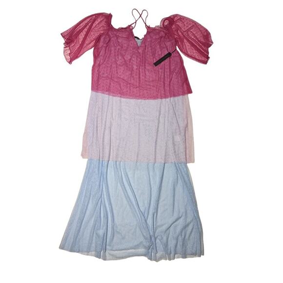 X Revolve House of Harlow Maxi Dress Barbie Pink Blue Tiered Frida Ruffle XS - Picture 5 of 6